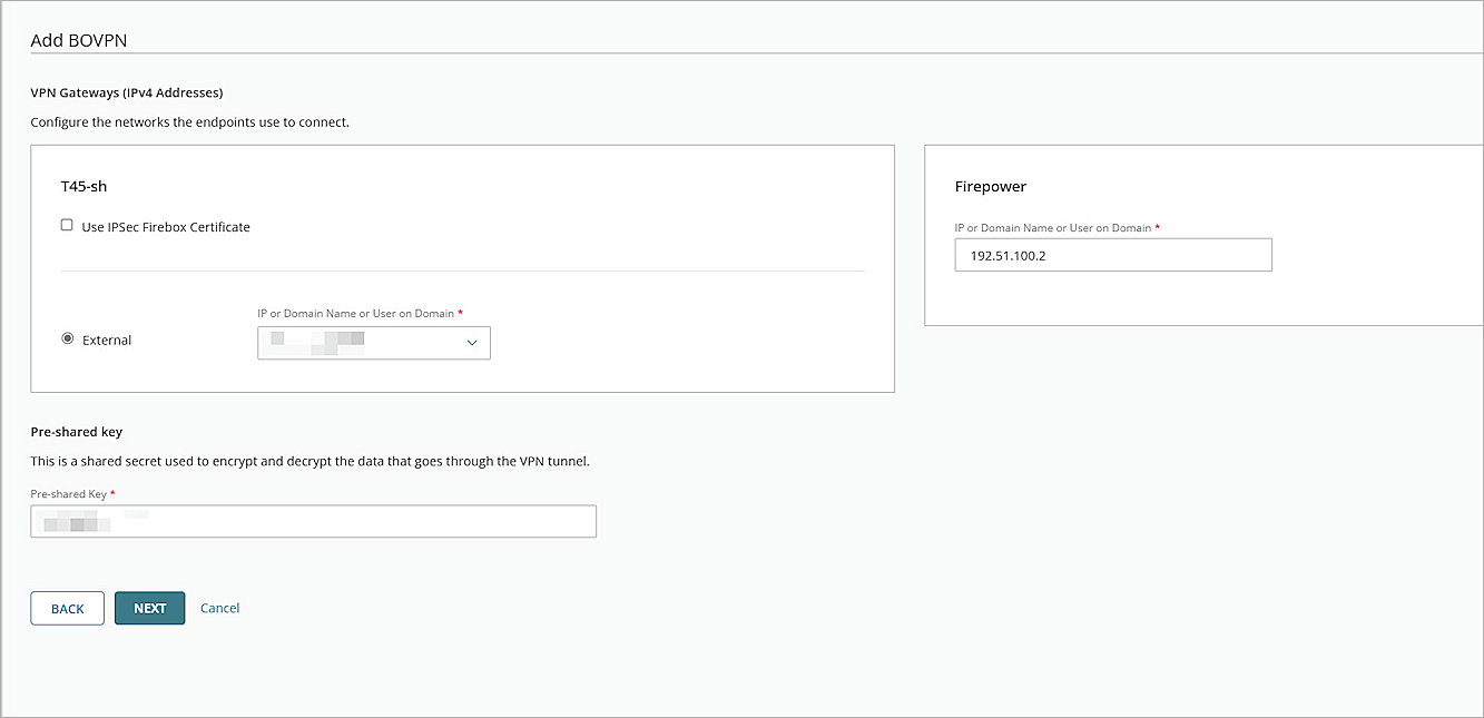 Screenshot of the VPN Gateway settings